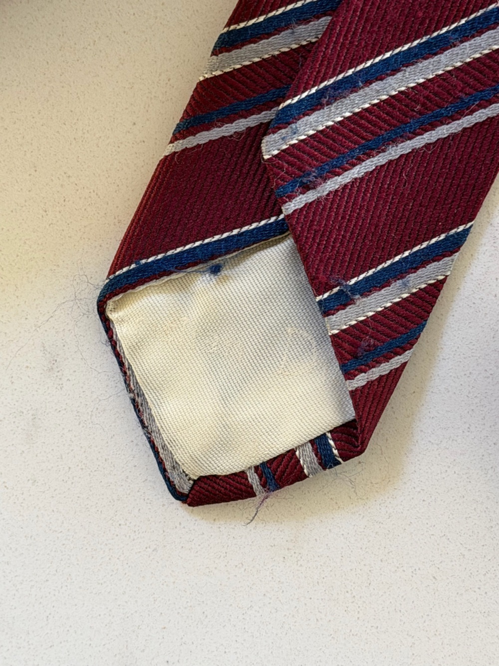 Men's Dior Burgundy Striped Tie with Subtle Embroidery - Picture 5 of 6